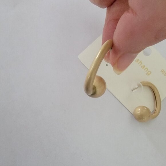 Polished Gold Ball Open Hoop 925 Stud Earrings - Picture 3 of 4